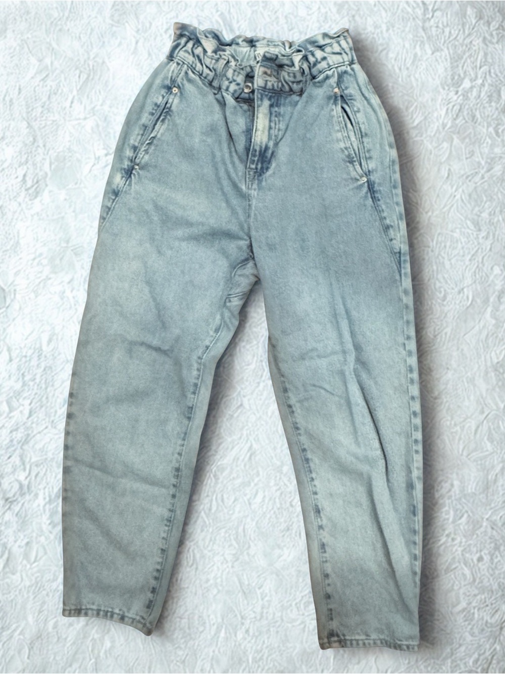 Zara Light Blue High-Rise Paperbag Boyfriend Jeans